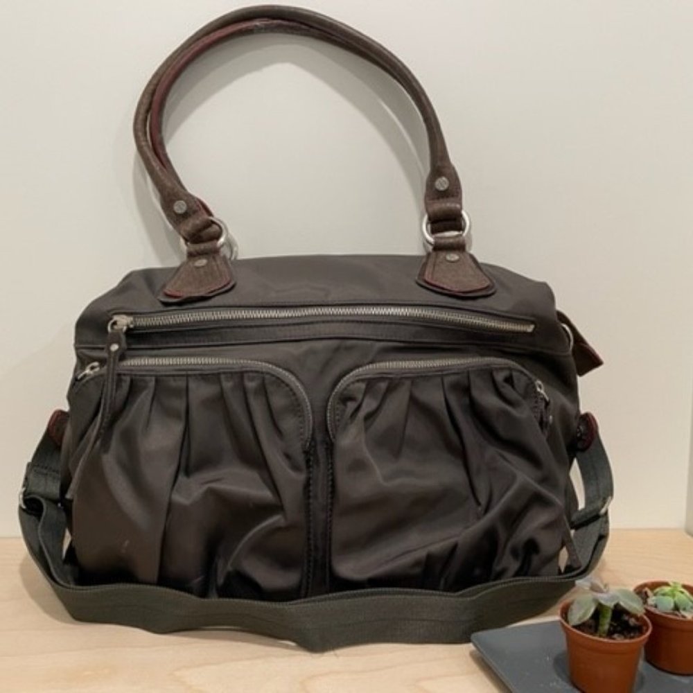 MZ Wallace Belle Steel Bedford Tote with pink interior